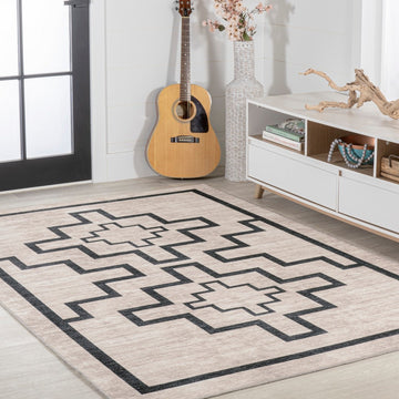 Ashkii Minimalist Medallion Machine-washable Area Rug